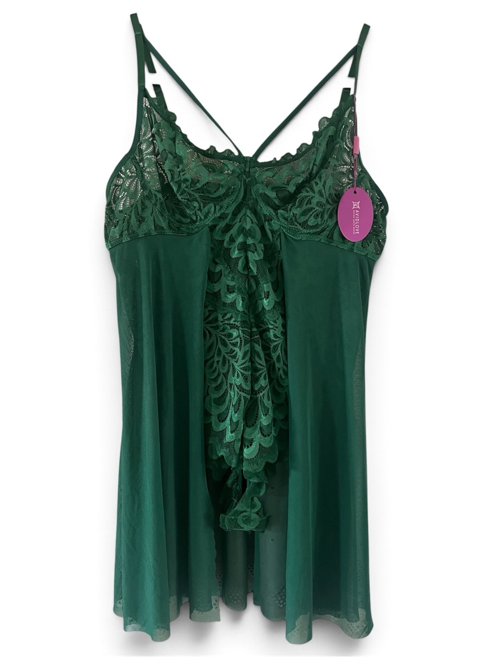 Emerald Green Lace Chemise with Scalloped Detail